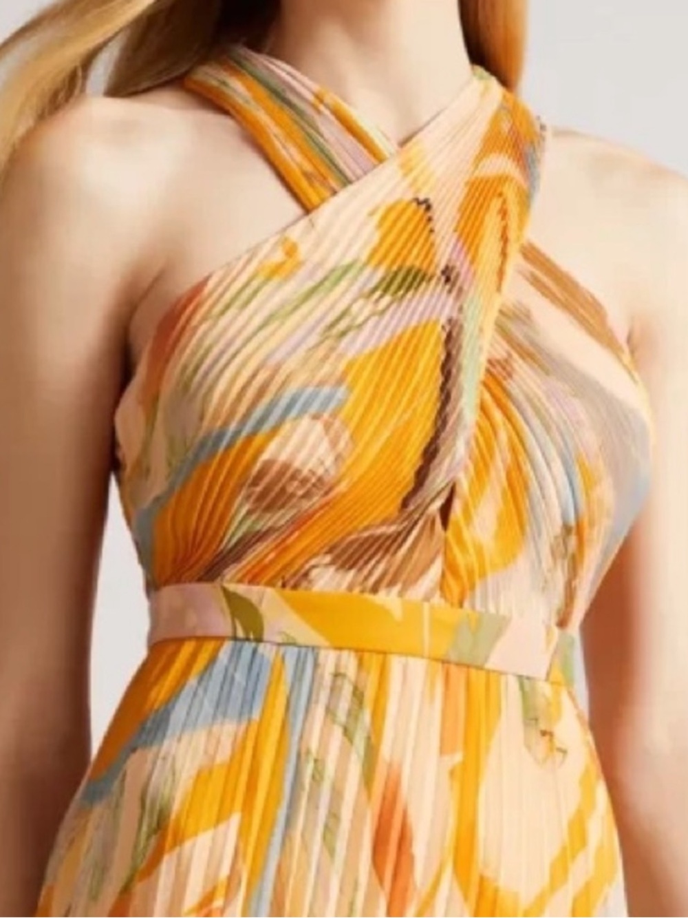 Ted Baker Ansa Cross Front Pleated Midi Dress in Orange/Multi size 1 - US 2-4